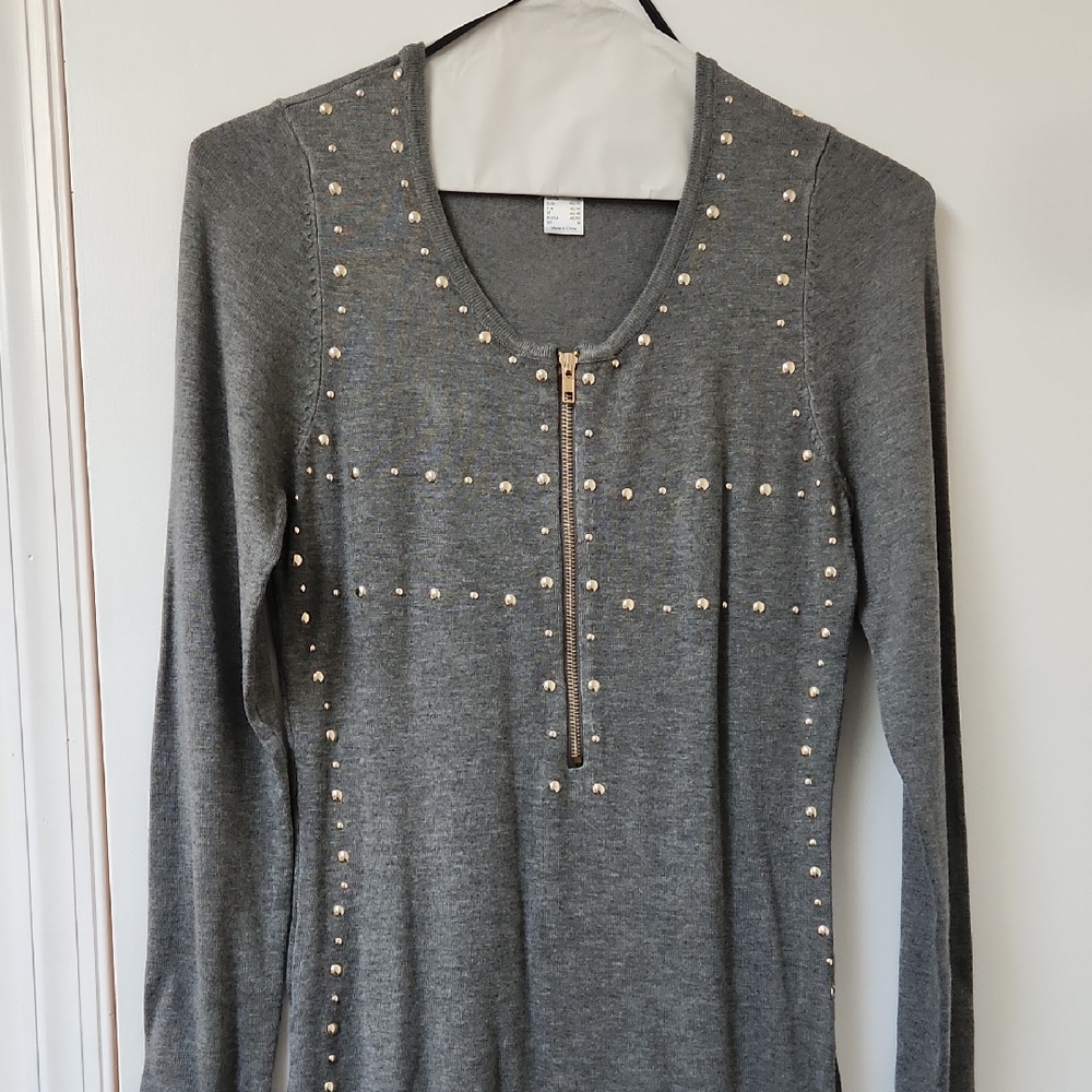 Elegant Gray Studded Dress